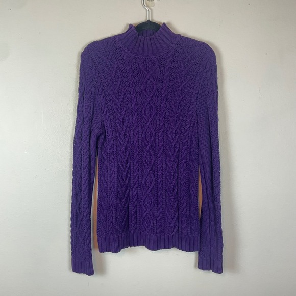 Chaps Sweaters - Chaps Purple Cable Knit Mock Neck Long Sleeve Cotton‎ Sweater Women's M